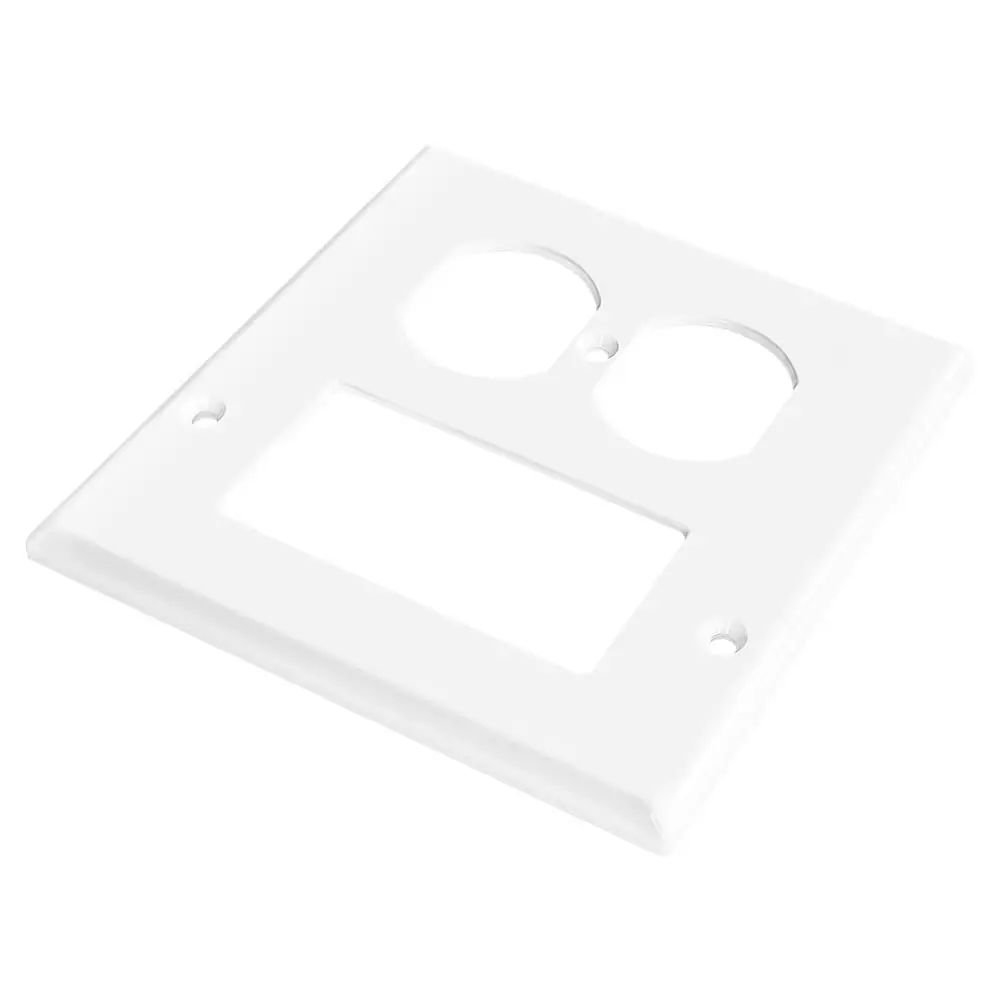 OEM 2-Gang Com Cover, 1 Decorator and 1 Duplex Receptacle Combination Wall Plate, Standard Size, Glossy White Manufacturer, Factory