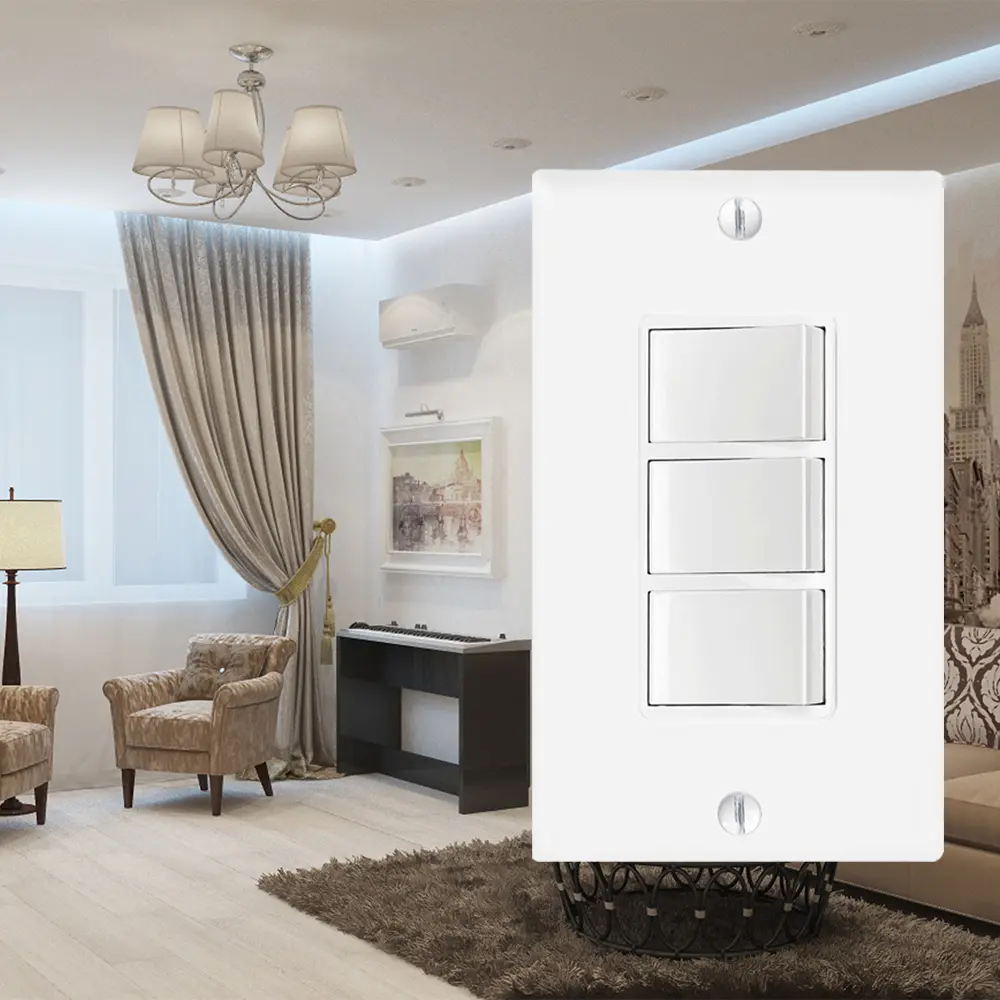 Wholesale Triple Rocker Light Switch , 15A Single Pole, 3 Individual Switches, Combination Wall Switch Manufacturers, Suppliers