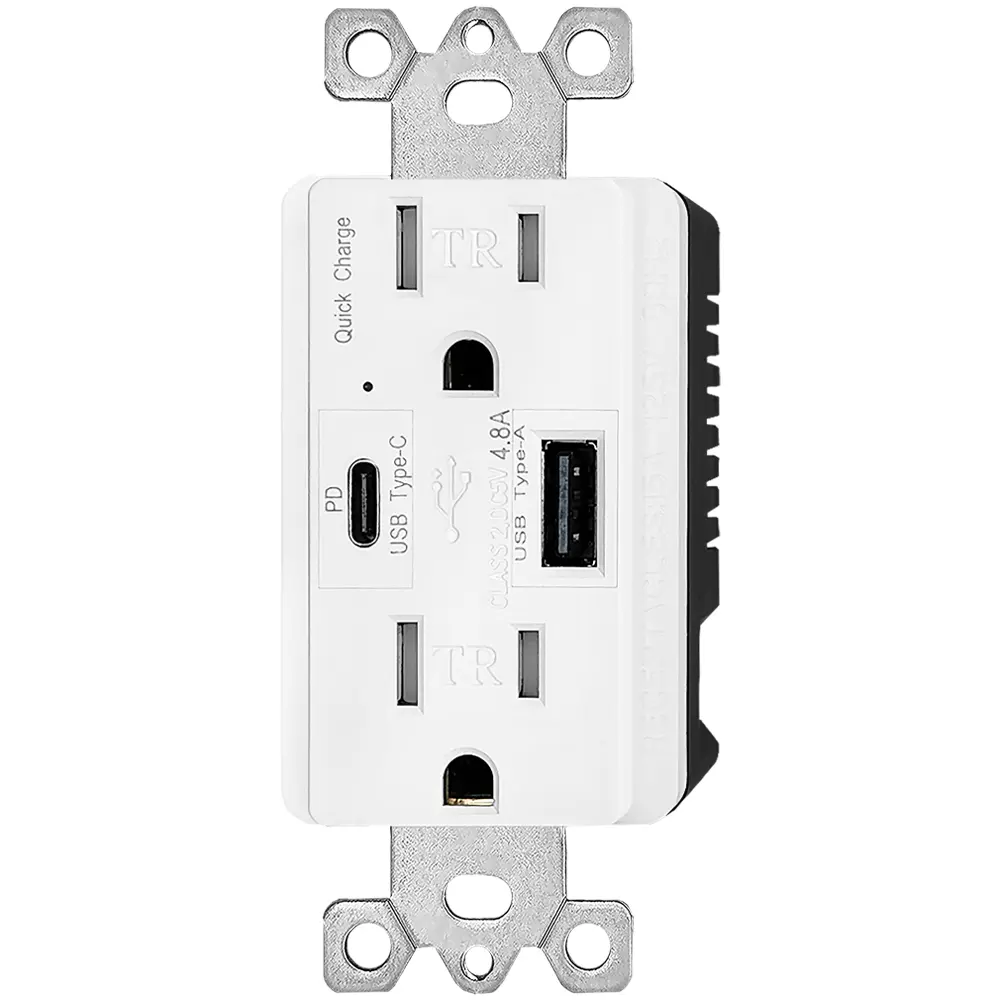 OEM 4.8 Amp Type A and Type C Port USB Wall Outlet with Quick Charge USB Port C PD Manufacturer, Factories