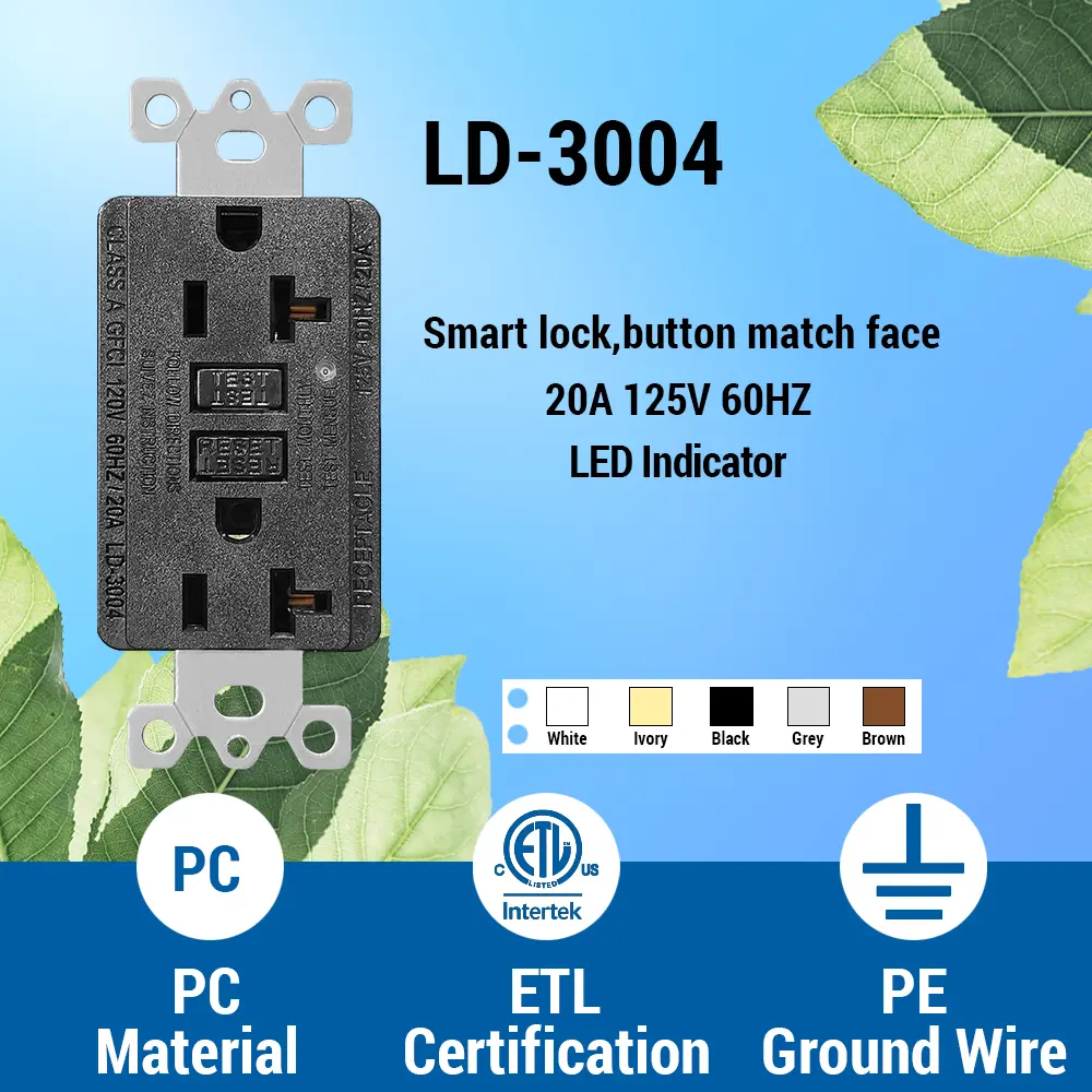 Wholesale 20 Amp Duplex GFCI Outlet, Self-Test with LED Light, Residential Grade LD-3004-black Manufacturer, Factory