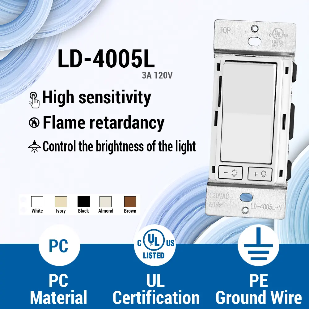 Wholesale Single Pole/3-Way Dimmer Switch for 300W LED/CFL Lights and 600W Incandescent/Halogen Factories, Factory