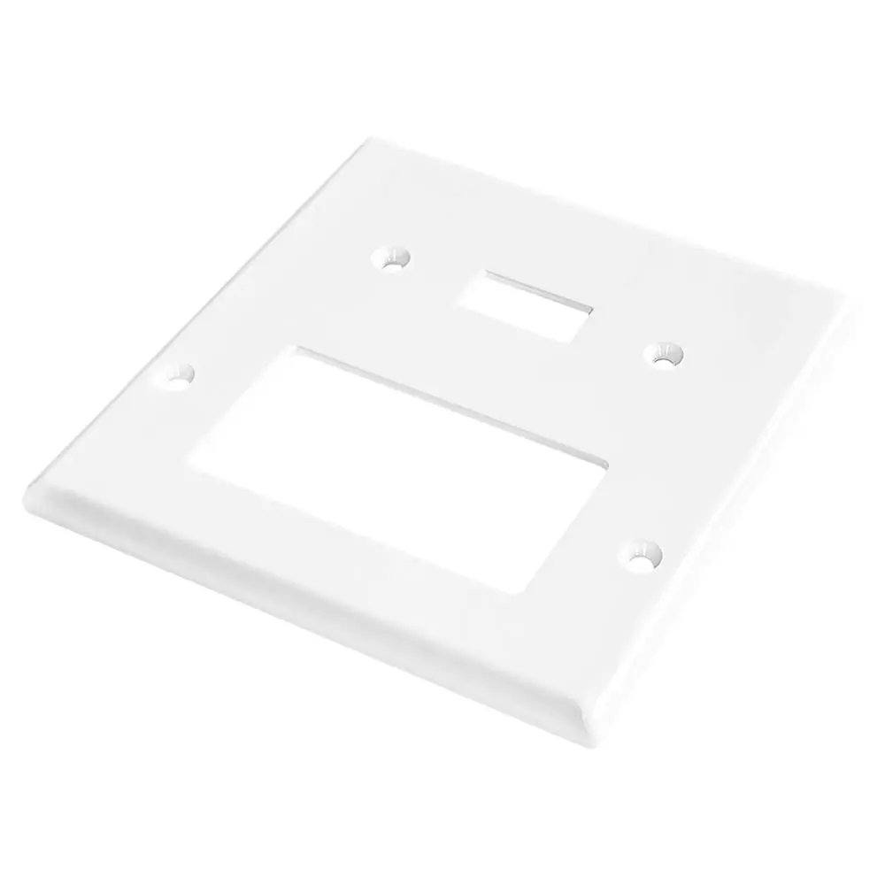 OEM 2-Gang Com Cover, 1 Decorator and 1 Toggle Switch Combination Wall Plate, Standard Size, Glossy White Manufacturer, Manufacturers
