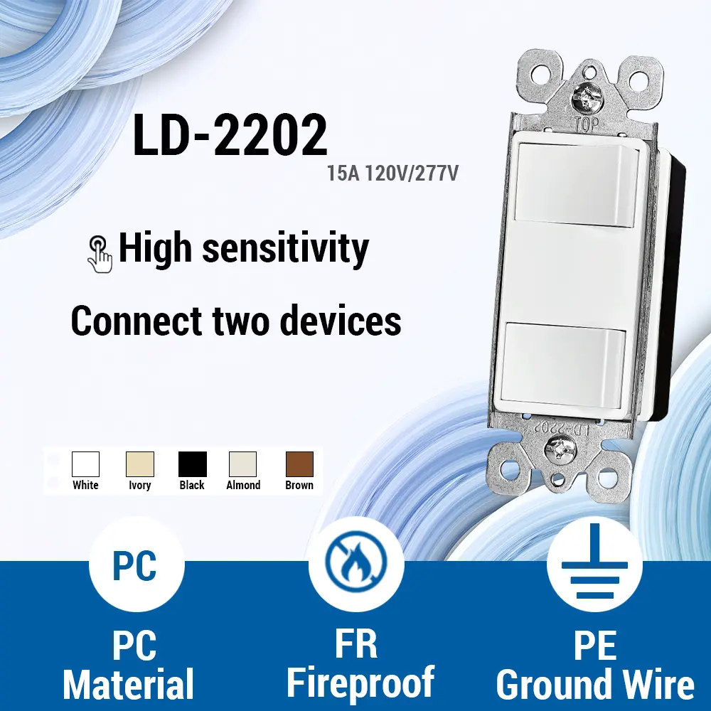 Wholesale Double Rocker Light Switch , 15A Single Pole, 2 Individual Switches, Combination Wall Switch Factories, Factory