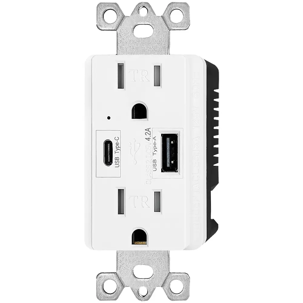 Wholesale 4.2 Amp USB Wall Charger with Type A and Type C Ports, 15A/125V Tamper-Resistant USB Outlet White Manufacturer, Supplier
