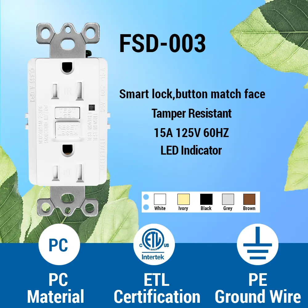 Wholesale 15 Amp Duplex GFCI Outlet with Safety Shutters and LED Self-Test Function, Residential Grade Manufacturers, Factory