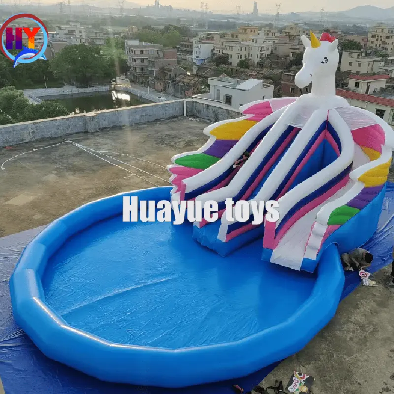 Wholesale Huayue Water Unicorn Theme Inflatable Pool Land Water Pool Mobile Slide Water Pool Water Park on Land Manufacturer, Factory