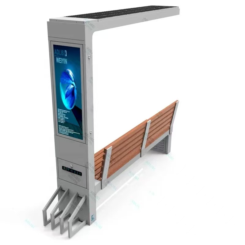 Modern Waterproof Steel Bench Solar Powered with USB Wifi Charging for Outdoor Advertising for Garden Patio Park Hospital School