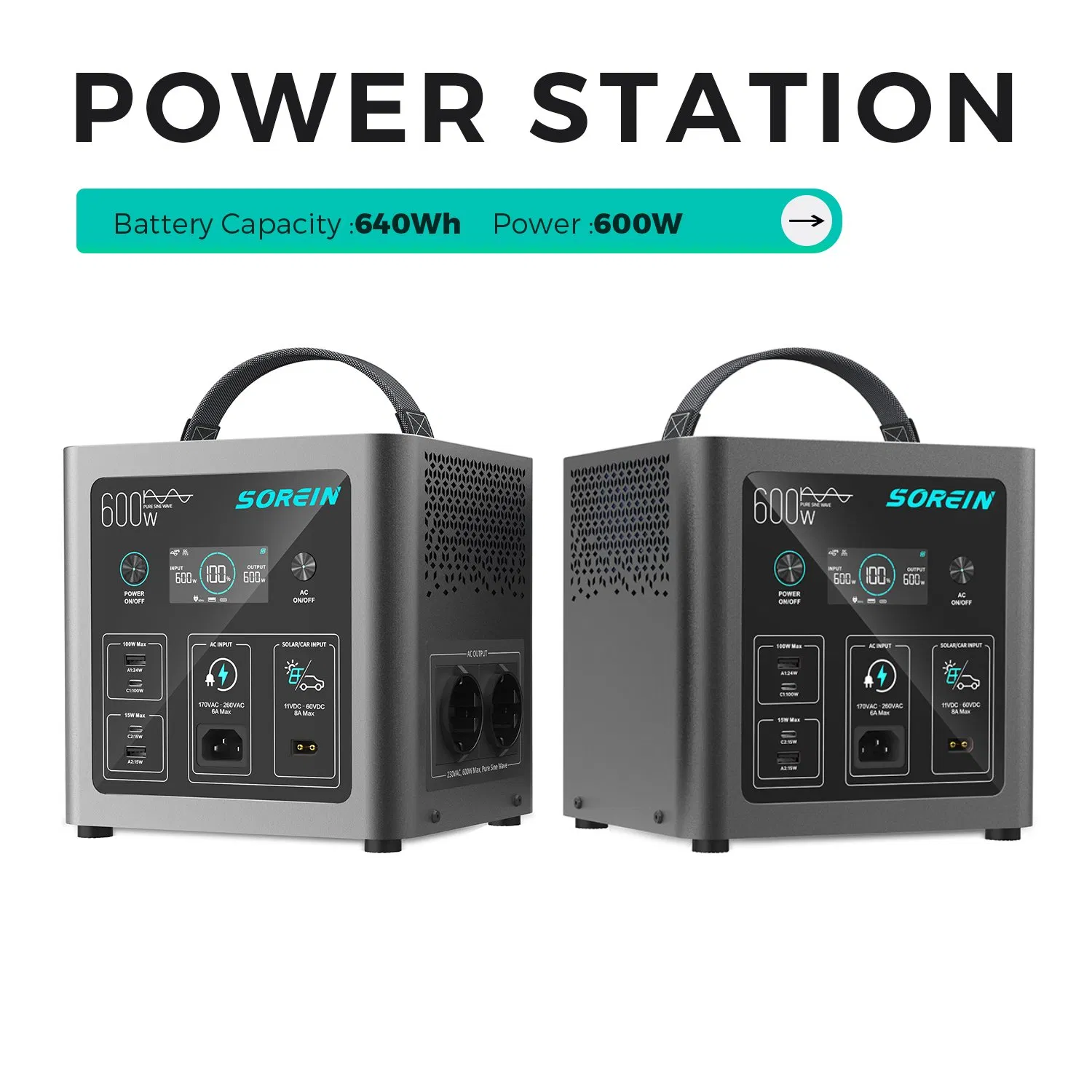 Sorein High Quality 500W 600W Portable Solar Power Station 600 Watts Solar Generator