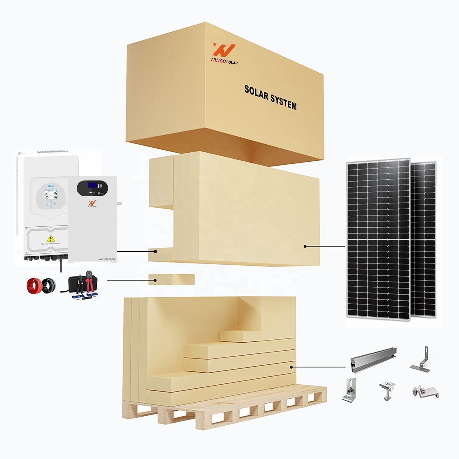 Wingosolar Factory Price Home Solar System - Deye 8Kw 10Kw 12Kw Hybrid Inverter with Lithium Energy Storage