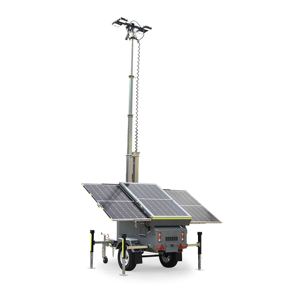Electric Winch 7m Mast 4*100W LED Light LFP Battery Solar Light Tower For Construction Site