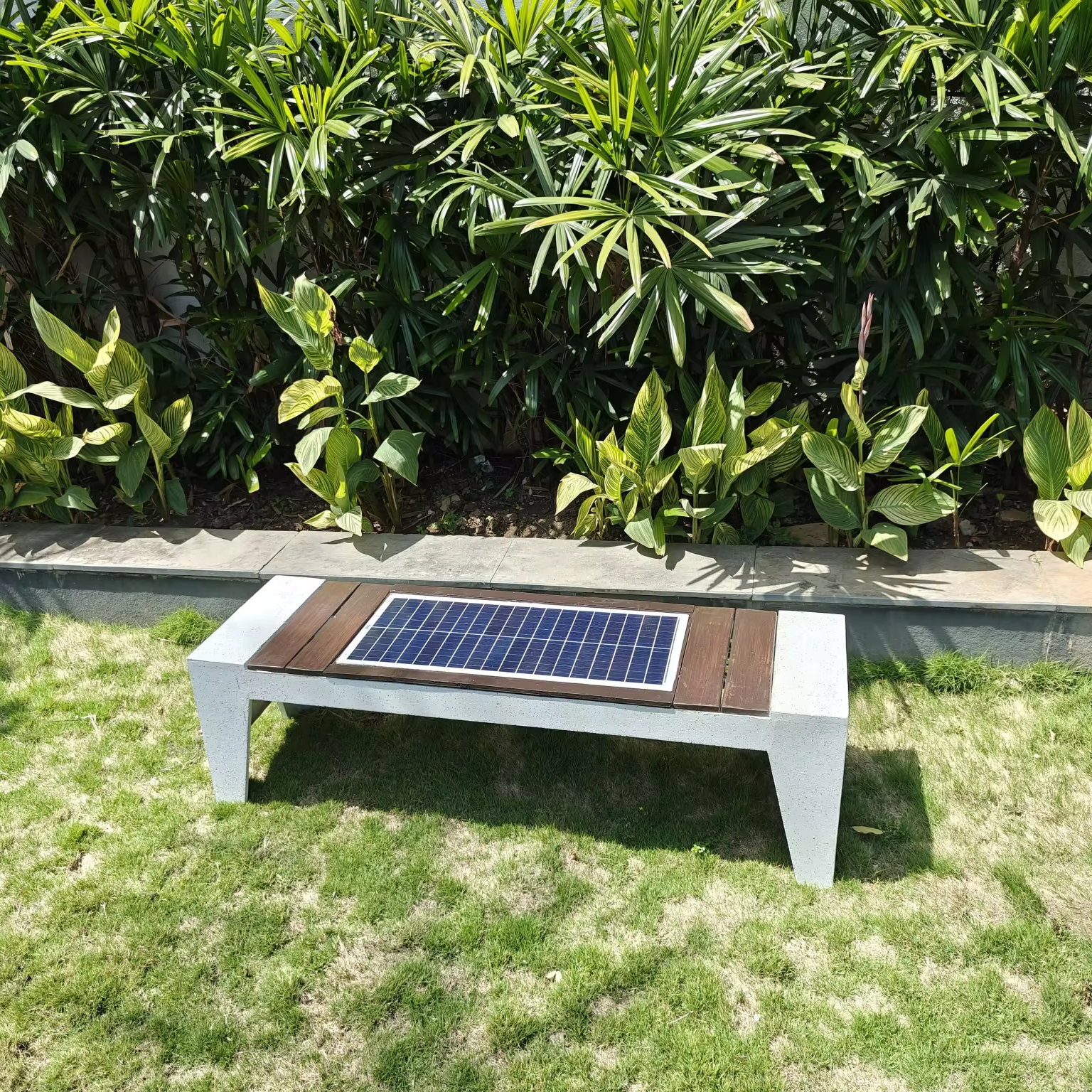 KNT Modern Design Solar Bench Charger Port Waterproof Rectangular Fiberglass Outdoor Home Gardens Malls 1 Year Warranty New