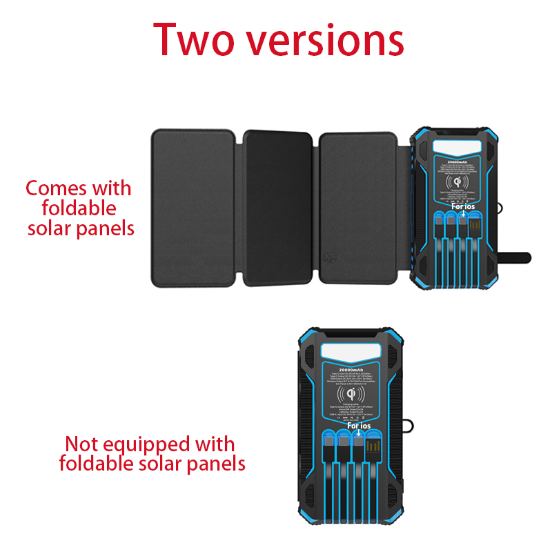 20000Mah Customizable logo PD22.5W Fast Charging Wireless Power Bank Built in Cable Foldable Solar Panel Solar Power Bank