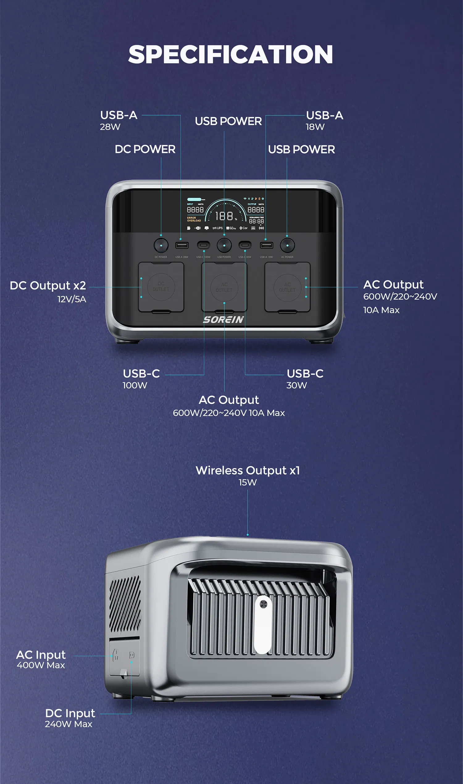 500W 600W UPS Generator Solar LiFePO4 Lithium Battery Portable Power Station