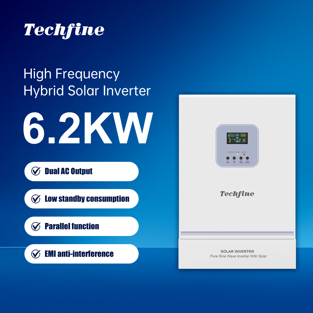 Techfine 48V 6200W 6.2kw On/Off Grid Hybrid Solar Inverter 220/230/240VAC Support Parallel Function