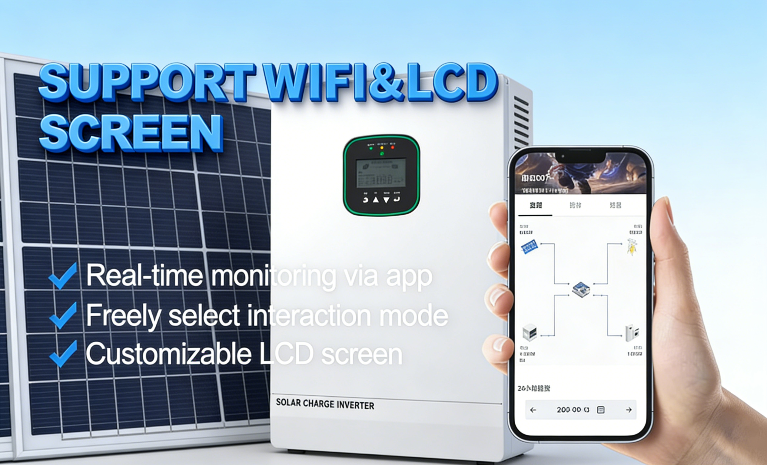 Hybrid Solar Inverter Single 200A Off-Grid EU Standard 12KW Lightweight Residential with 200% Peak Power CE RoHS EN 62109