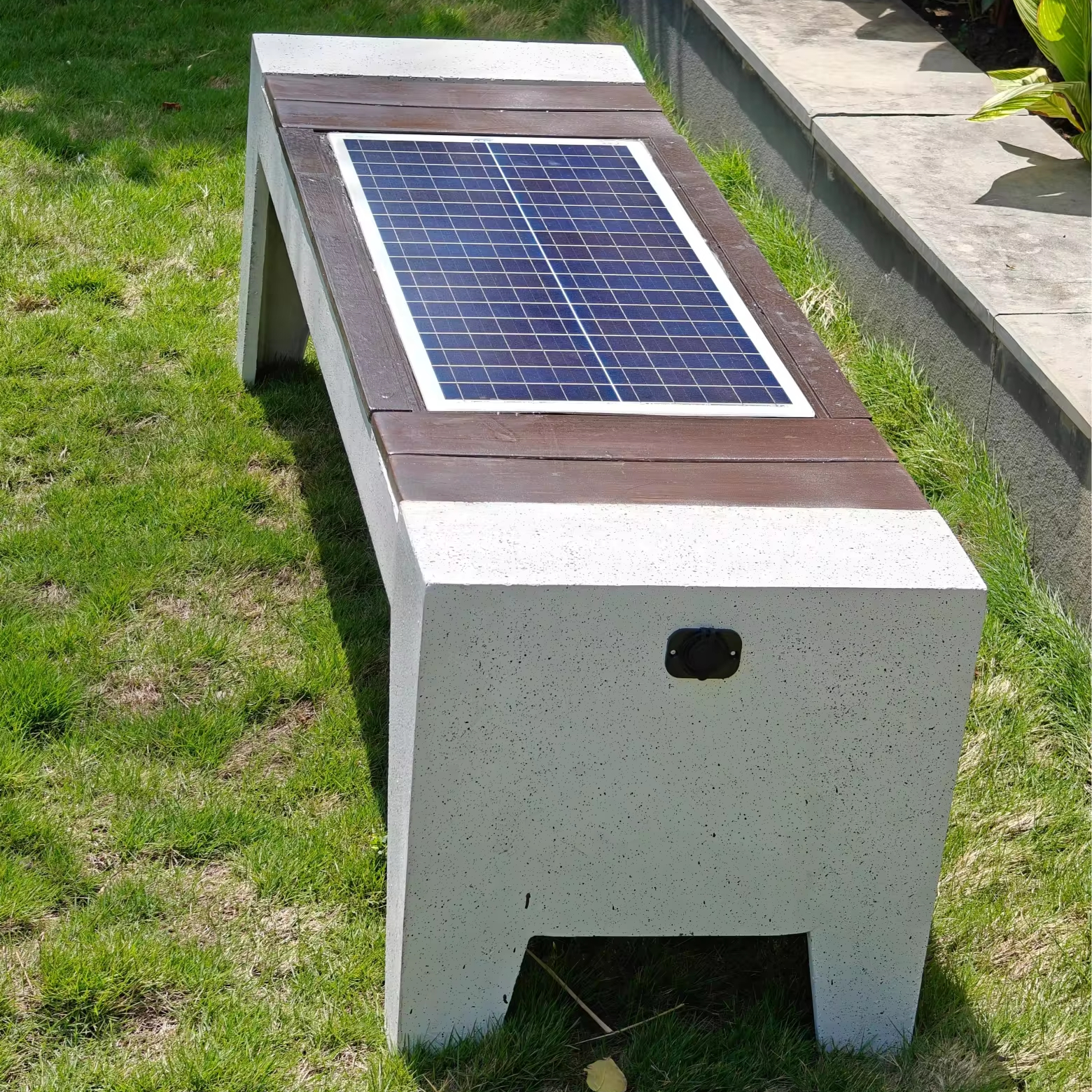 KNT Modern Design Solar Bench Charger Port Waterproof Rectangular Fiberglass Outdoor Home Gardens Malls 1 Year Warranty New