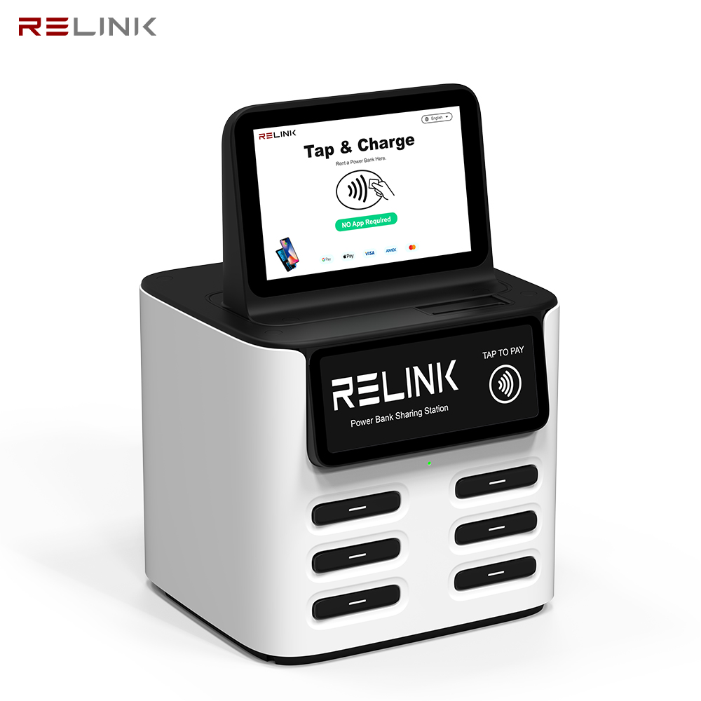 6 Slots Sharing Power Bank Station For Mobile Phone Charging And Rental Business With NFC POS System Kiosk