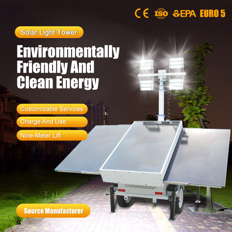 7m 9m Windproof And Waterproof Outdoor Mobile Manual Lifting LED Solar Light Tower