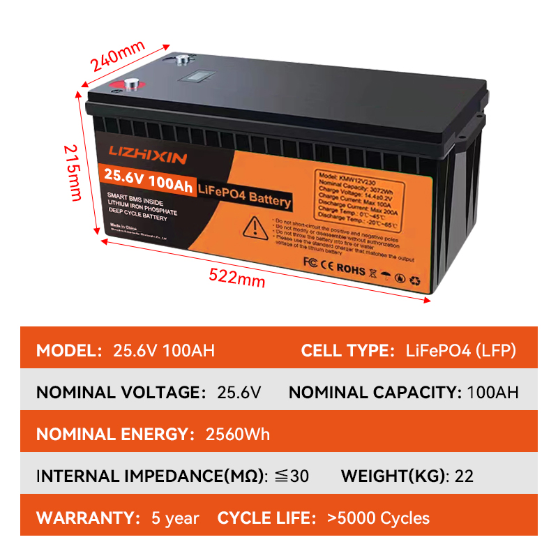 25.6V 100ah 200ah 300ah Lithium Iron Phosphate Battery Solar Energy System 24V LiFePO4 Battery Pack