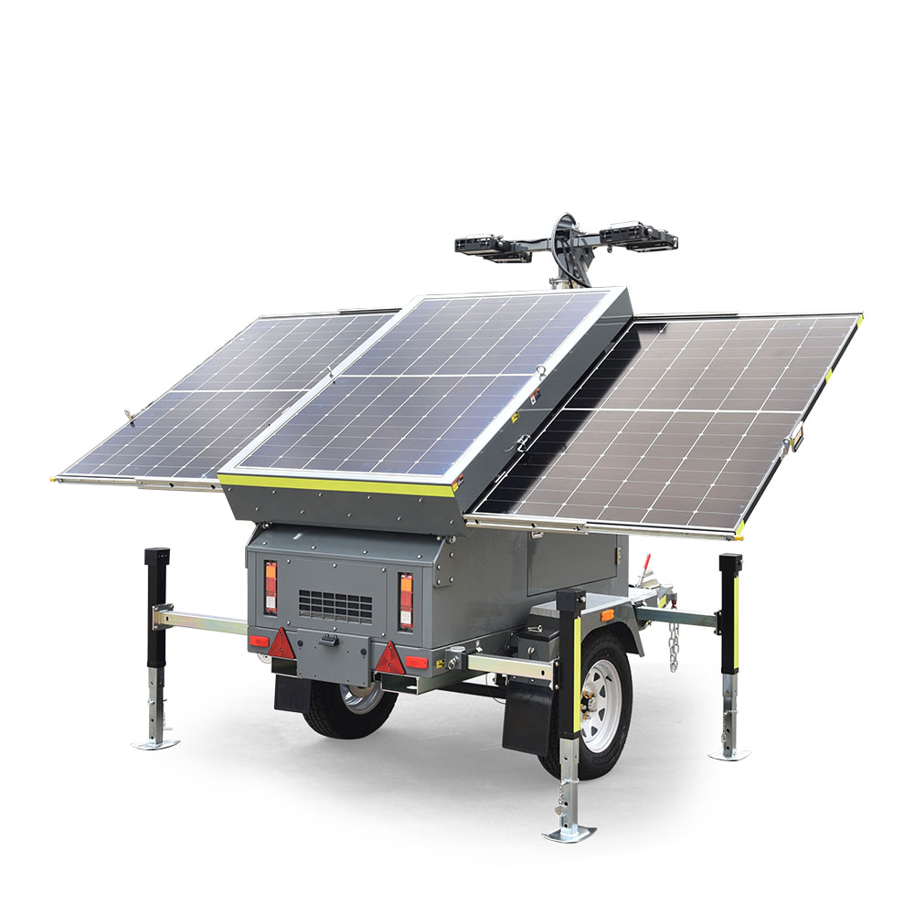 Electric Winch 7m Mast 4*100W LED Light LFP Battery Solar Light Tower For Construction Site