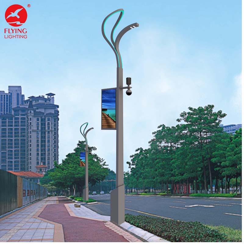 IoT Based LED Smart Road Lighting Pole With WiFi EV Charging Station Camera LED Screen IP65