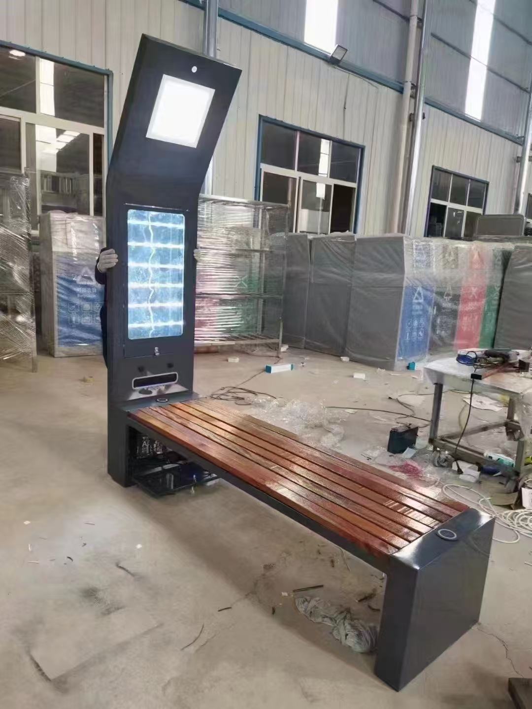 Modern Waterproof Steel Bench Solar Powered with USB Wifi Charging for Outdoor Advertising for Garden Patio Park Hospital School