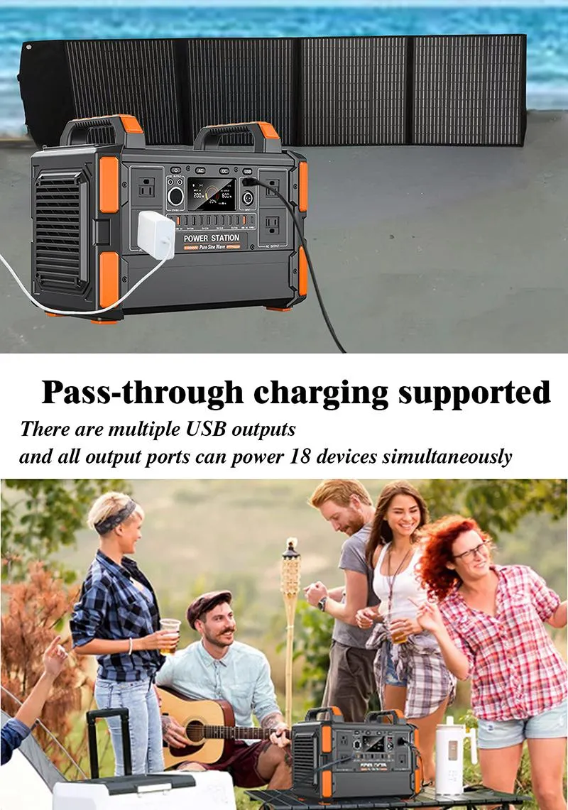 Portable Power Station 1200W/1008wh LiFePO4 Battery Quick Charge 1.5h 6 AC Outlets UPS Solar Generator Home Camping Car Solar Power Station
