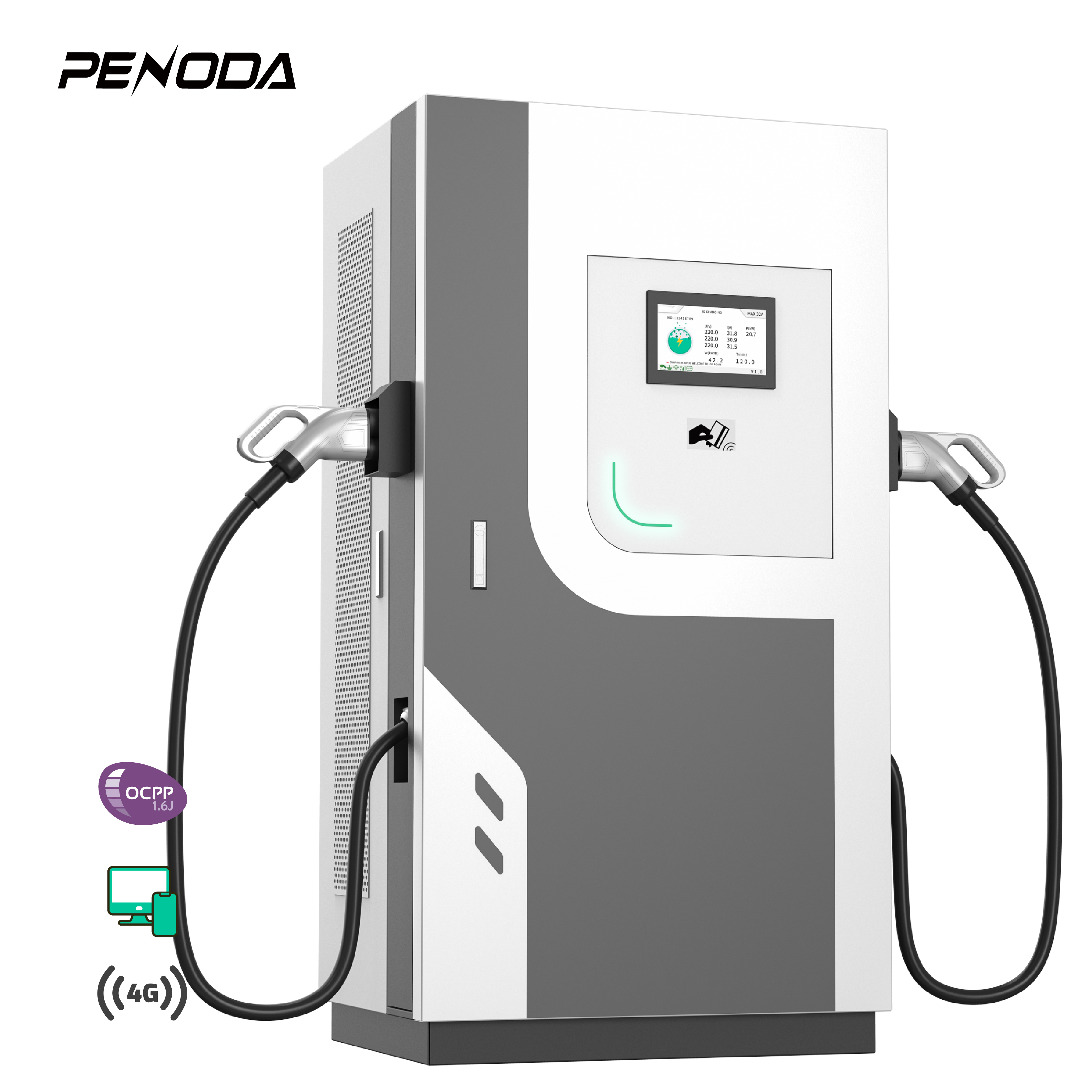 PENODA New Commercial Fast DC EV Charger 60-240KW CCS1 CCS2 CHADEMO IP55/IK10 OCPP 1.6J Outdoor RFID Charging Station