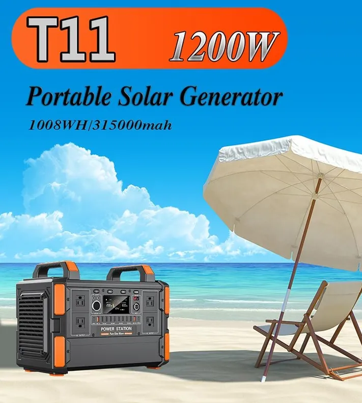 Portable Power Station 1200W/1008wh LiFePO4 Battery Quick Charge 1.5h 6 AC Outlets UPS Solar Generator Home Camping Car Solar Power Station