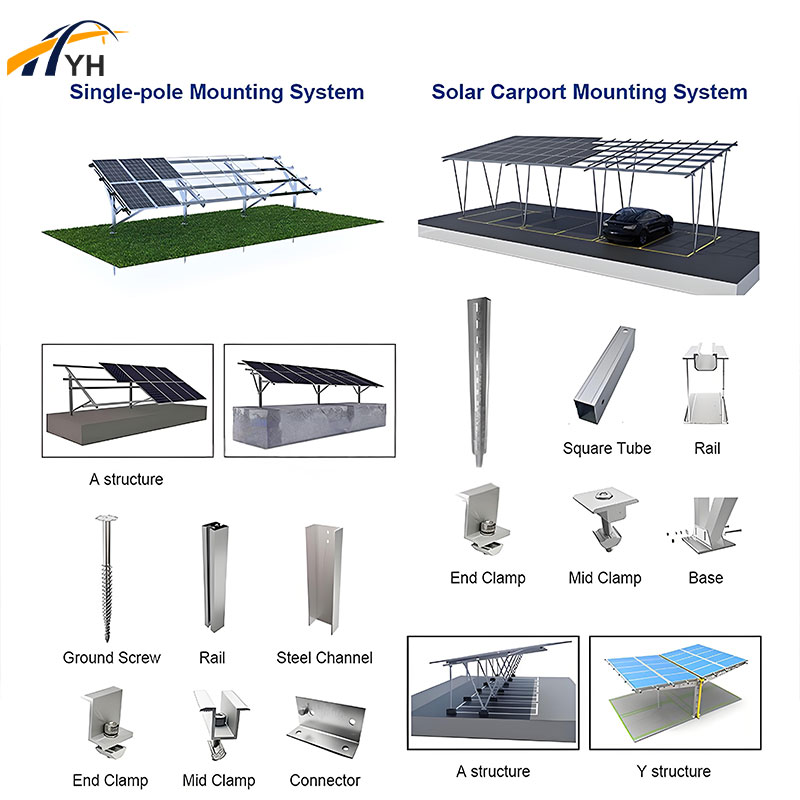 Solar Carport System with Photovoltaic Panels Electric Vehicle Charging Station Solar Mounting System