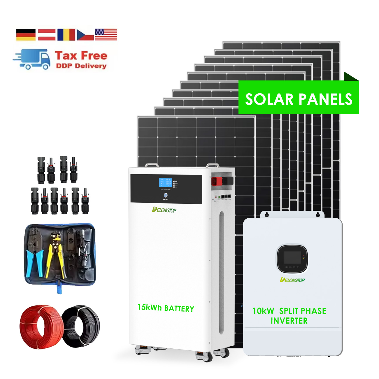 EUstock Movable Deep Cycles Solar Energy Storage Battery 10kwh 15kwh 48V Solar Lithium Battery 51.2V Complete Solar Kit for Home