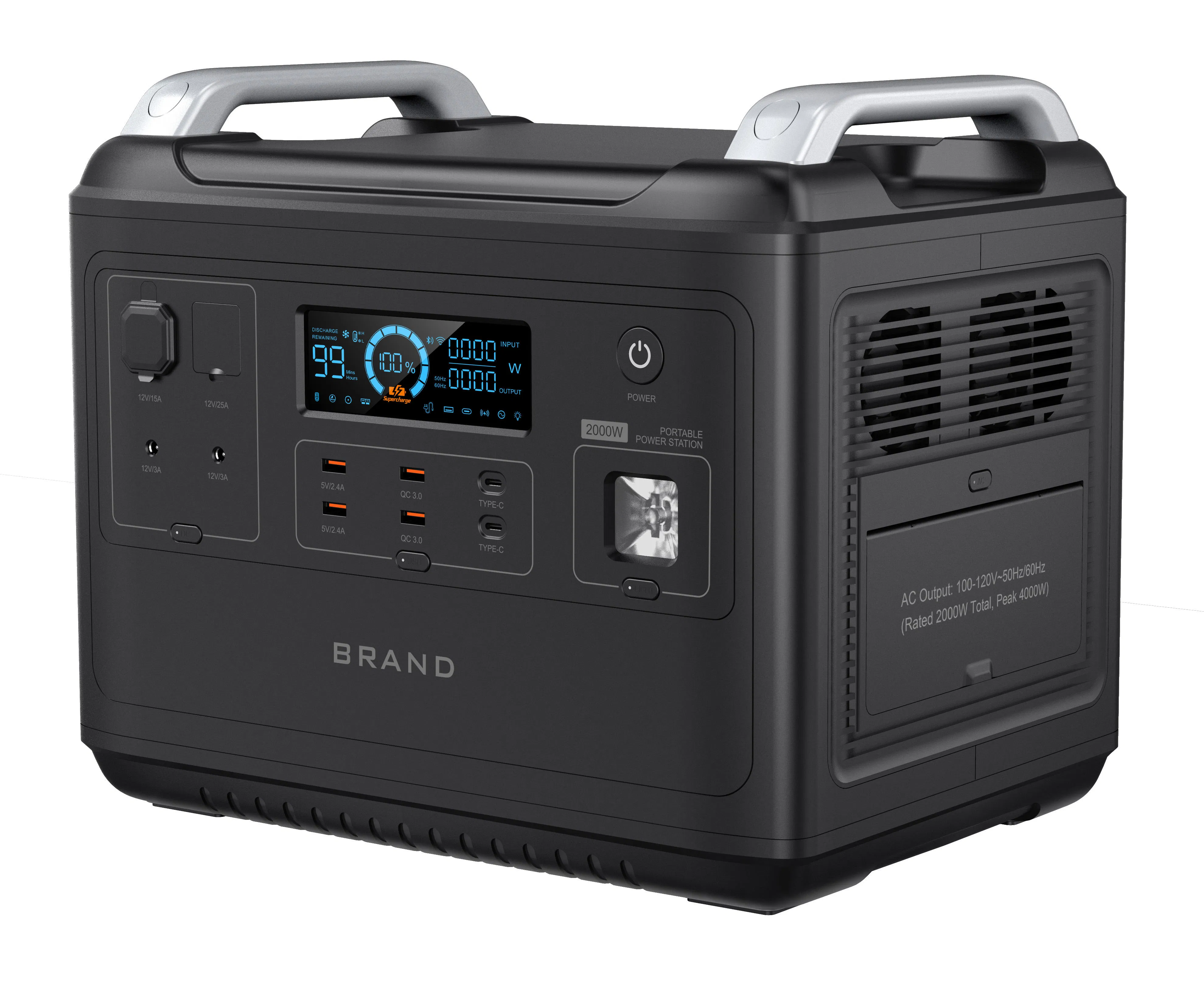 2048wh Large-Capacity Lifep04 Battery AC Fasting Charging Portable Solar Power Station for Home Outdoor Camping Mobile Rechargeable Energy Storage