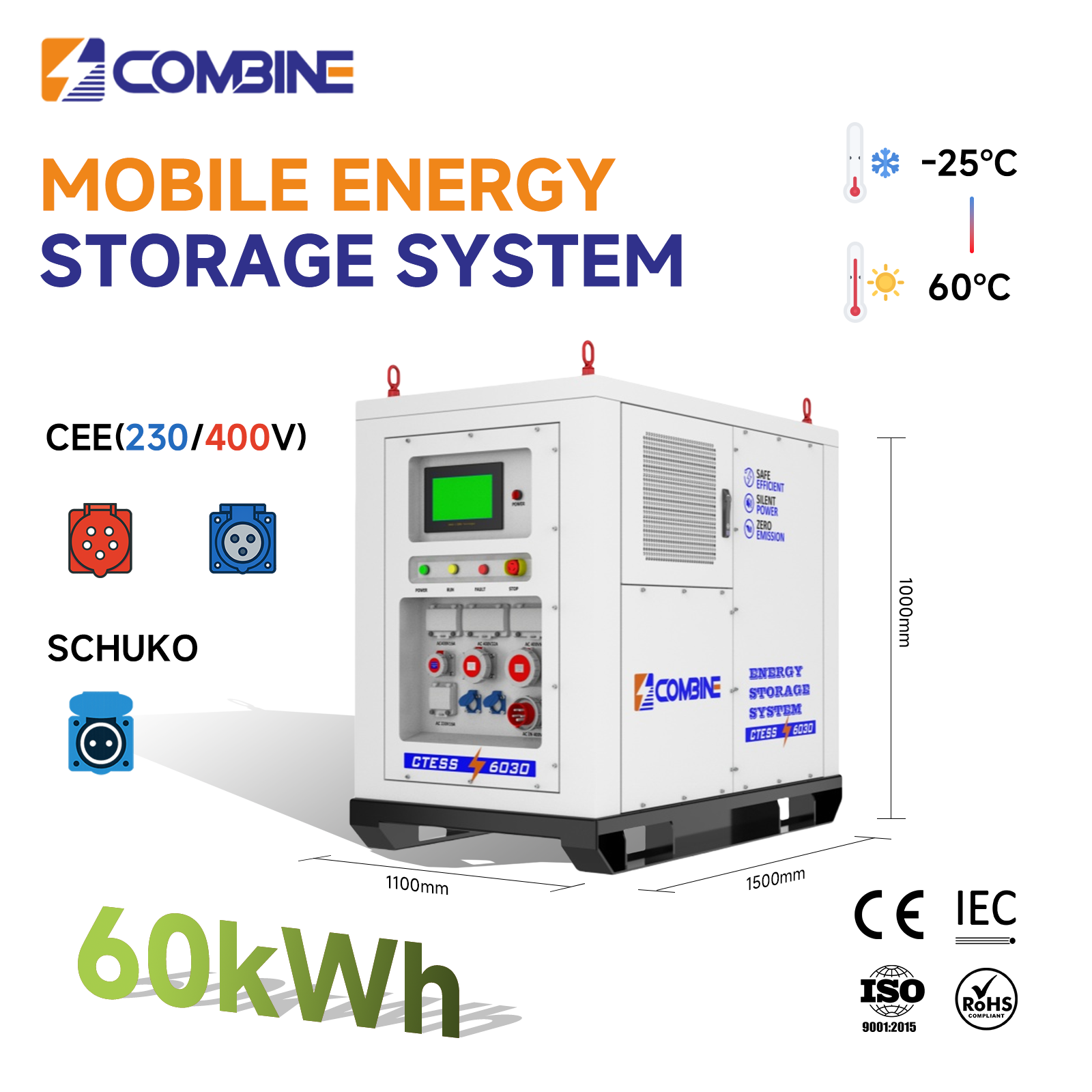 60kWh Fast Response with Portable BESS Smart EMS Remote Monitoring Energy Storage System for Events Emergency Power Construction