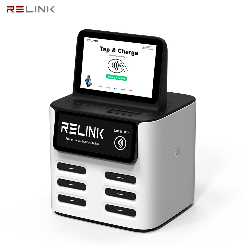 6 Slots Sharing Power Bank Station For Mobile Phone Charging And Rental Business With NFC POS System Kiosk