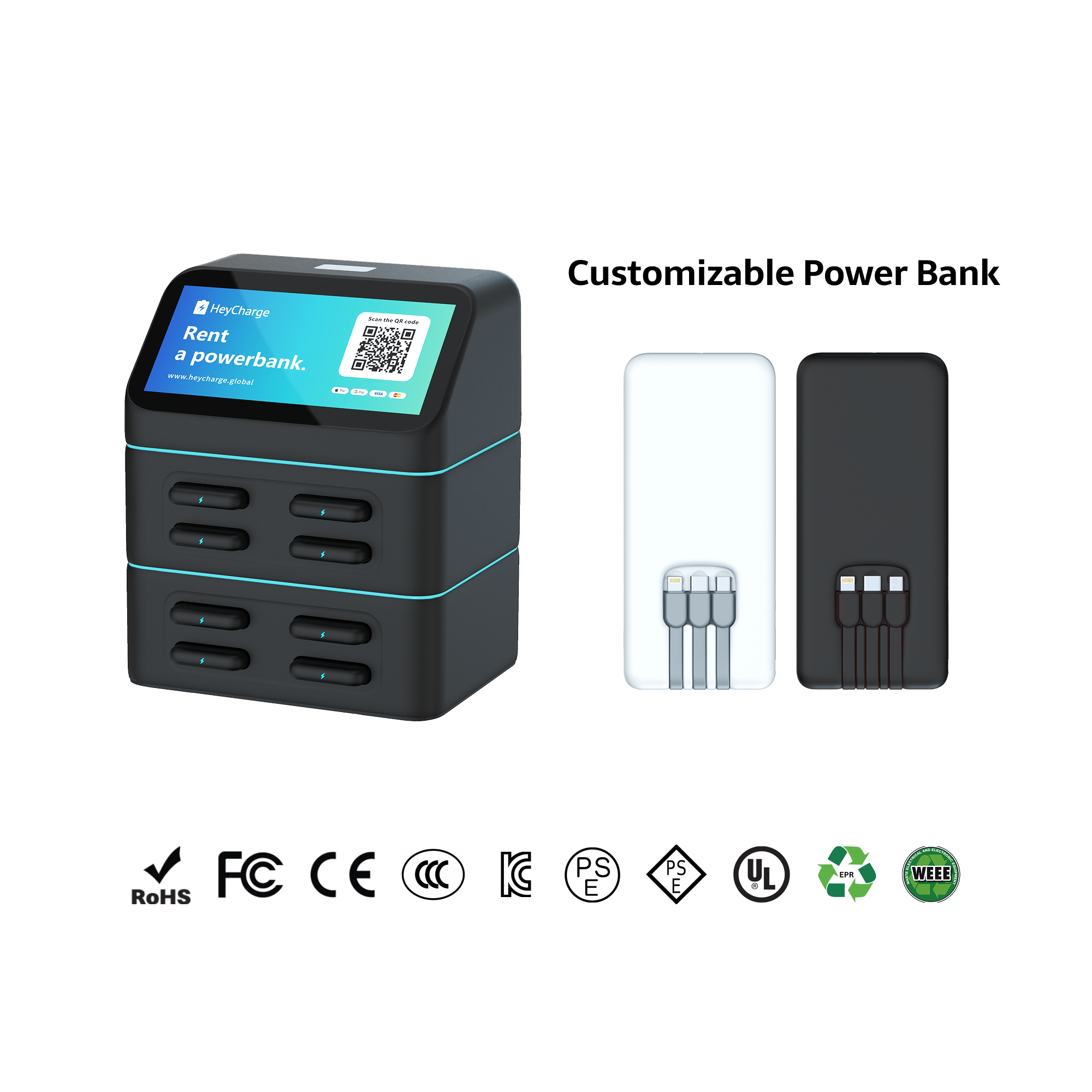 2025 Popular Fast Charging 60W Fireproof ABS Online Sharing Charging Station Kiosk Vending Machine 4-16 Charger Points Outdoor
