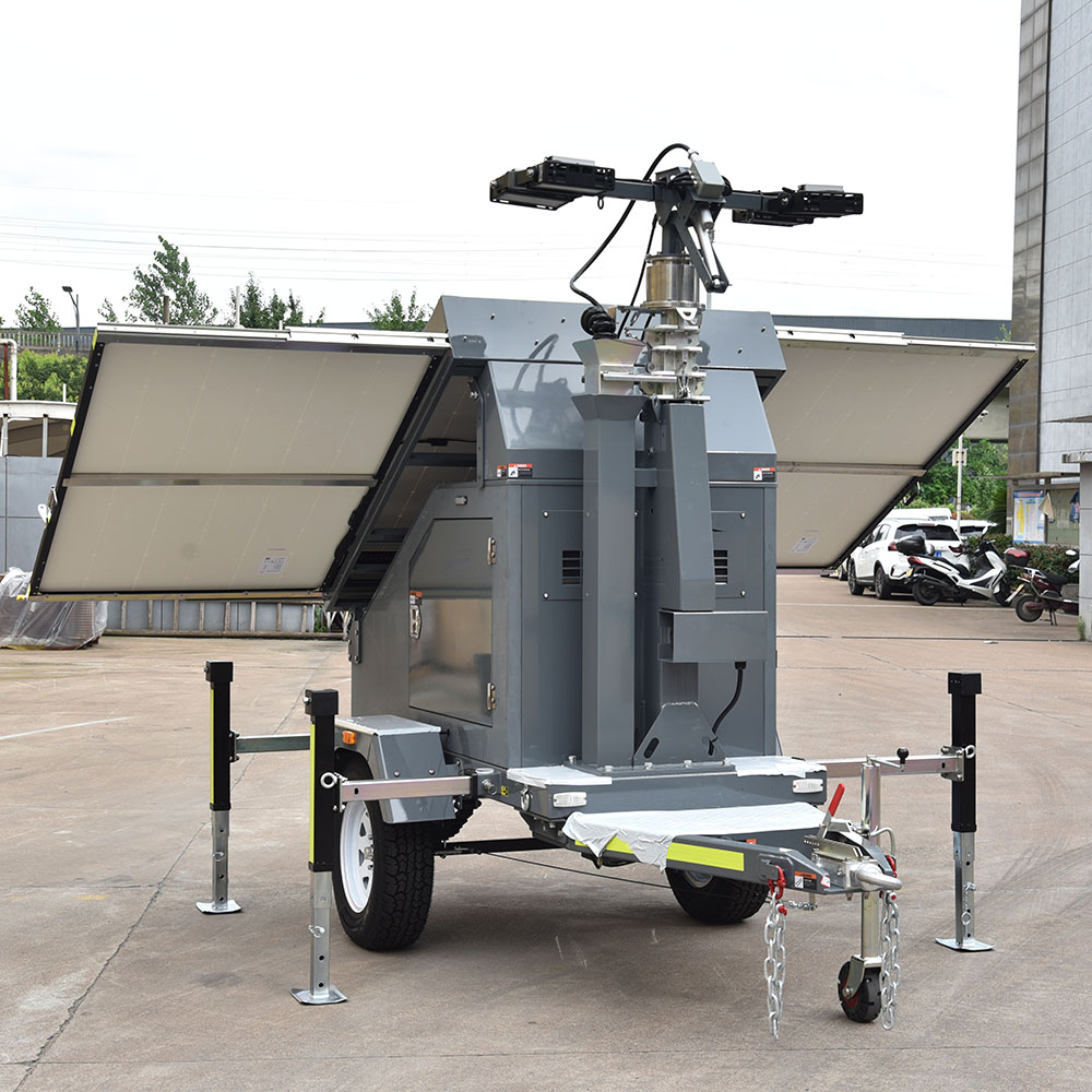 Electric Winch 7m Mast 4*100W LED Light LFP Battery Solar Light Tower For Construction Site