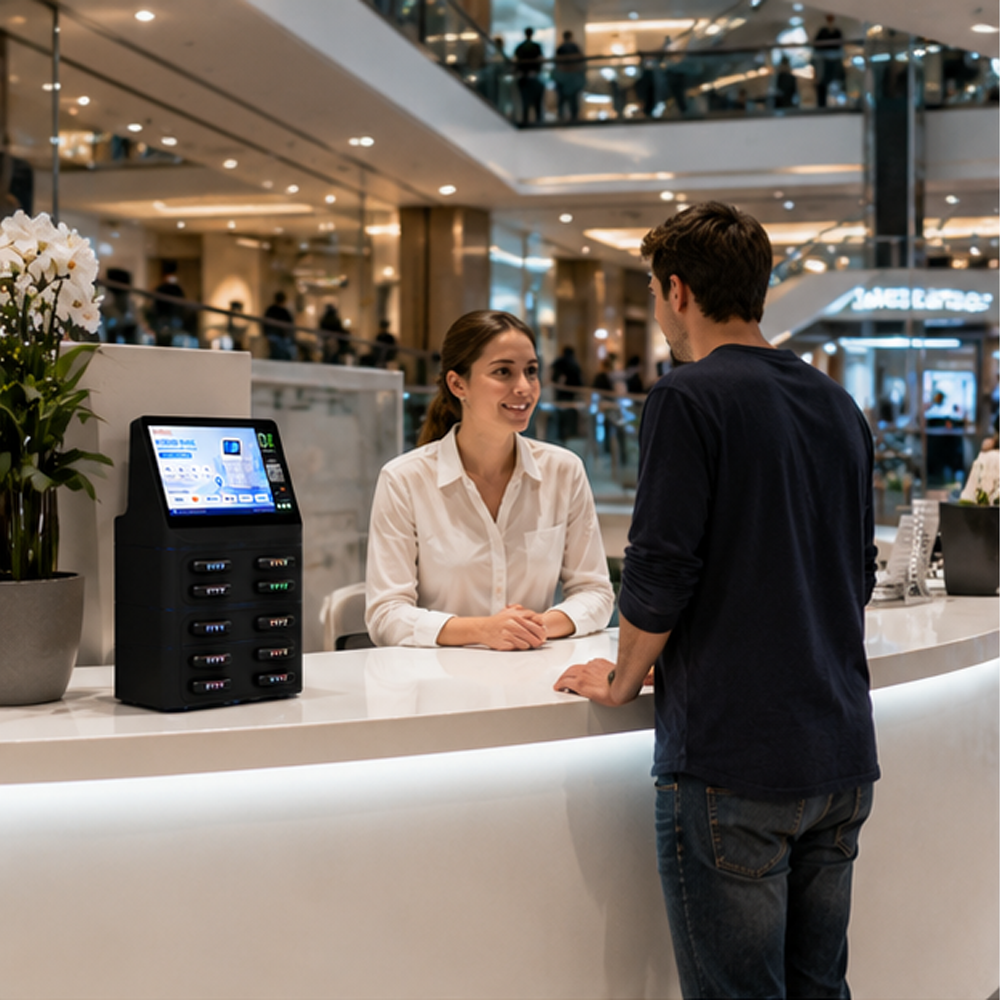 Public Area Mobile Charging Station Power Bank Rental Kiosk Advertising Display POS Terminal Fireproof Design QR Code Payment