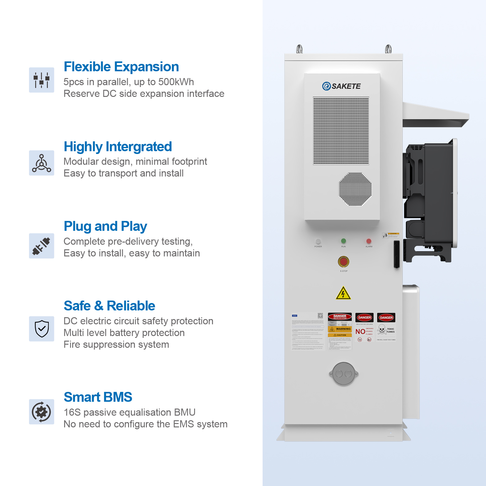 SAKETE 100KW Industrial Commercial Energy Storage 50KW Commercial Energy Storage System 100 kWh with Smart EMS 50 kW Inverter