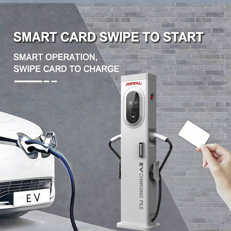 AMPPAL 7Kw 14kw 22Kw 44KW New IP54 Floor-Mounted AC EV Charger Station With Two CCS Guns 22kW IP54 Protection OCPP POS