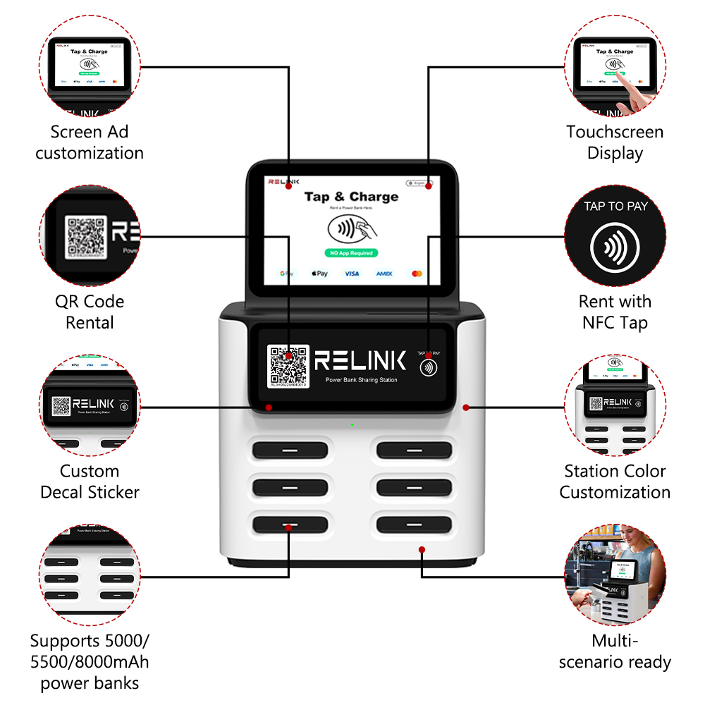12-Slots Smart Shared Power Bank Rental Kiosk with NFC &amp; Instant Charging - Integrated Vending Machine &amp; POS System (OEM/ODM)