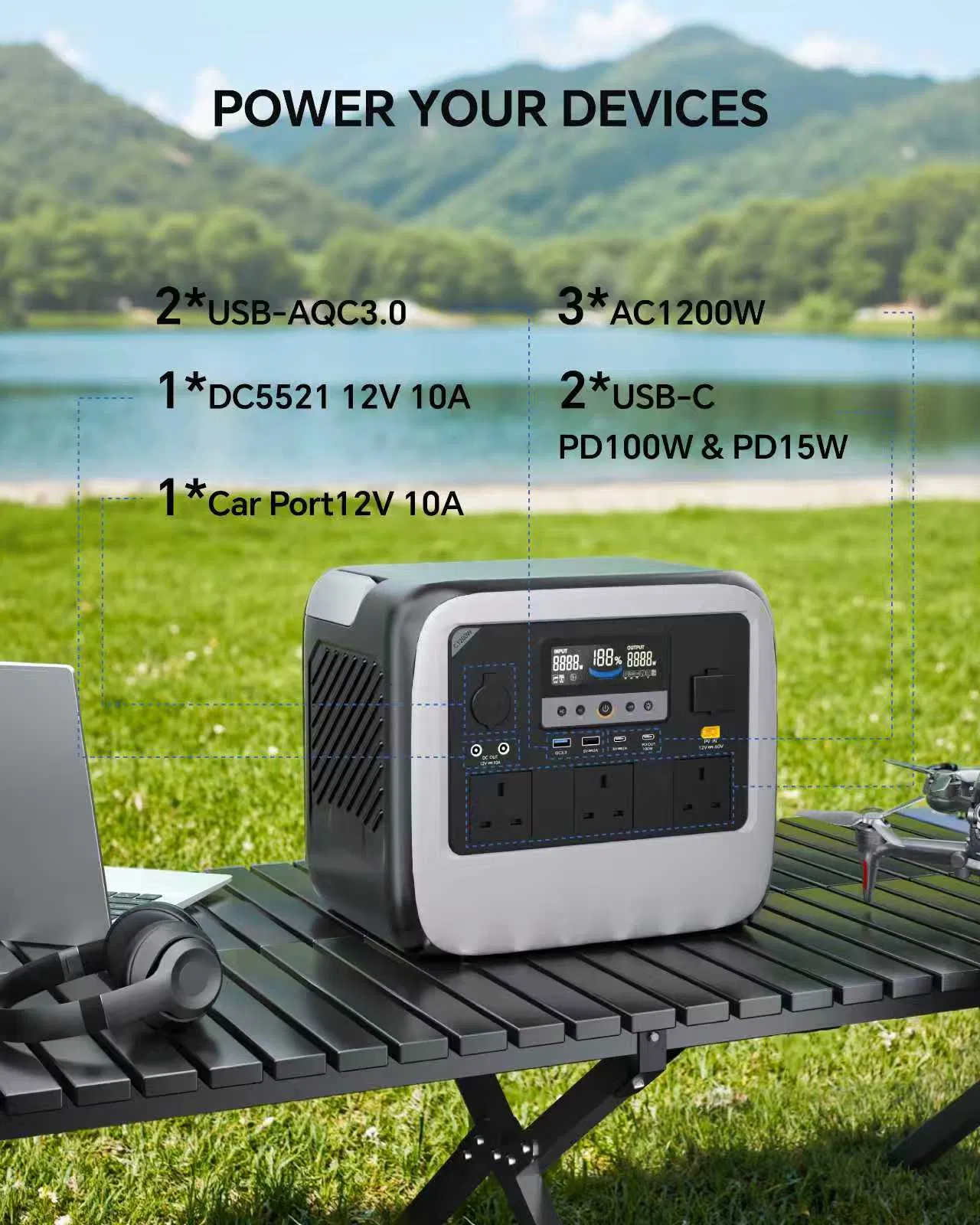 Solar Energy Portable Power Station 1000W 1200W for Camping Use