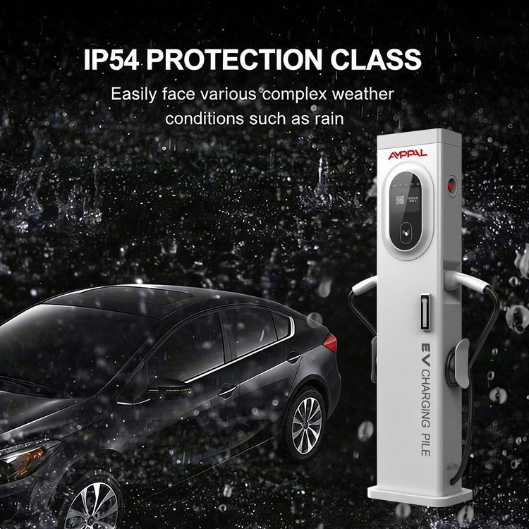 AMPPAL 7Kw 14kw 22Kw 44KW New IP54 Floor-Mounted AC EV Charger Station With Two CCS Guns 22kW IP54 Protection OCPP POS