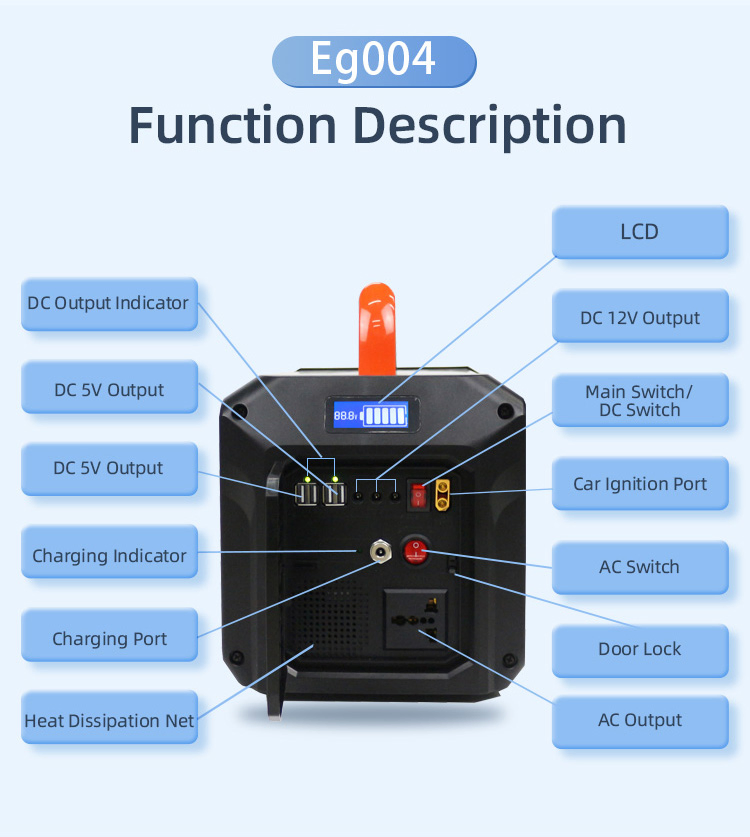 220V Portable AC Power Bank Solar Energy Lithium Battery 500W Power Station for Outdoors Home