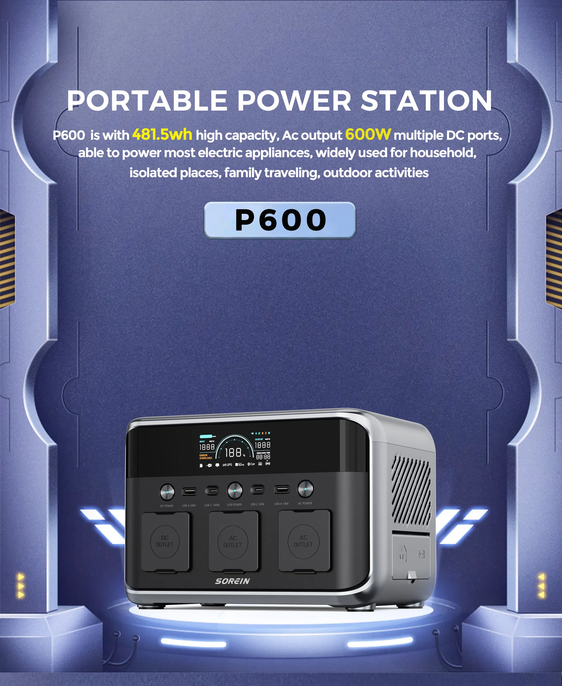 500W 600W UPS Generator Solar LiFePO4 Lithium Battery Portable Power Station