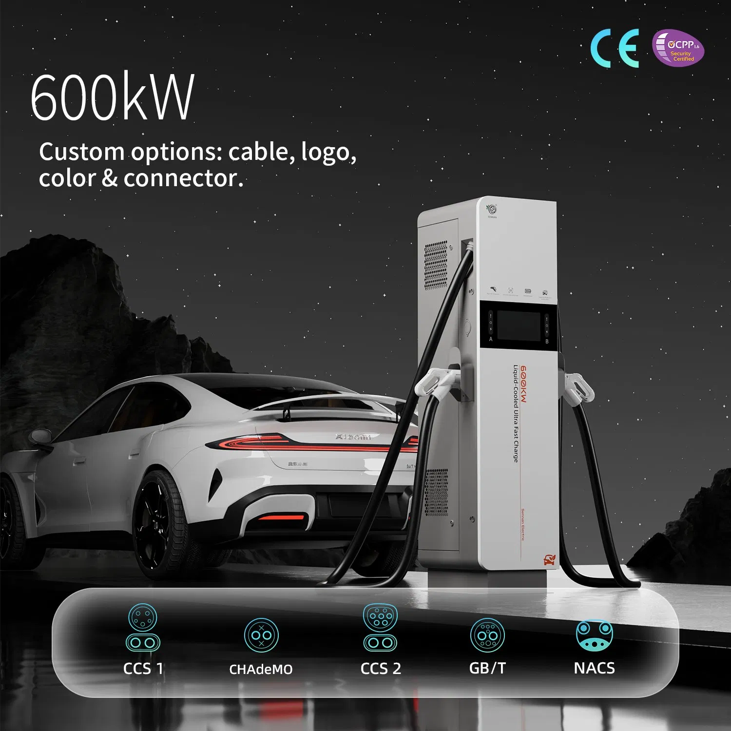 250/600kw Solar Power Bank CCS1/CCS2/Chademo/GB/T/Nacs Floor Mounted EV Charging Station Split Type Air/Liquid-Cooled Super Electric Vehicle DC Charger Terminal