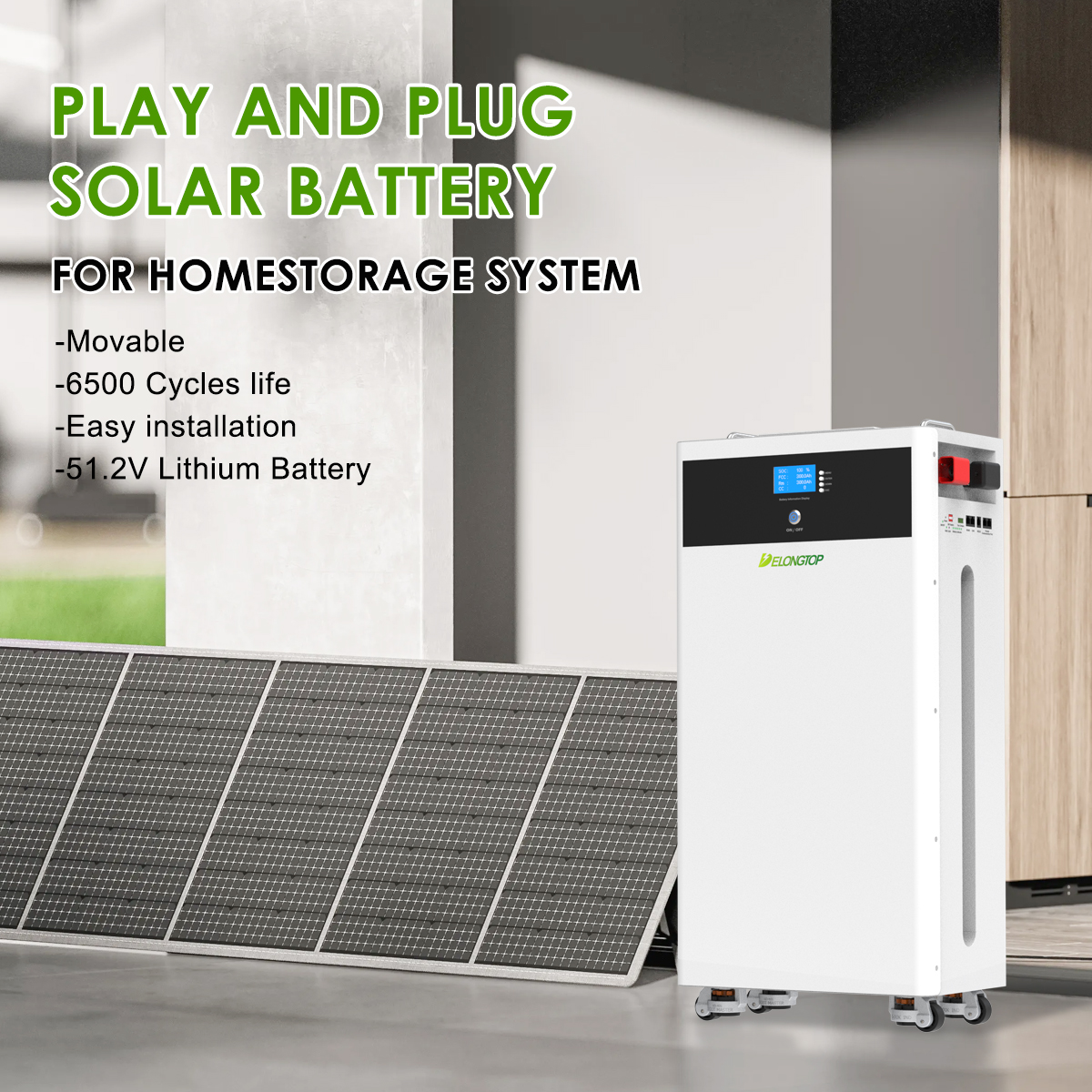 EUstock Movable Deep Cycles Solar Energy Storage Battery 10kwh 15kwh 48V Solar Lithium Battery 51.2V Complete Solar Kit for Home