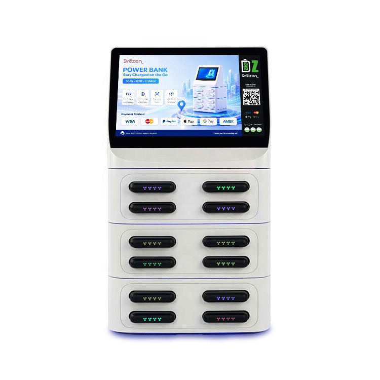 Public Area Mobile Charging Station Power Bank Rental Kiosk Advertising Display POS Terminal Fireproof Design QR Code Payment