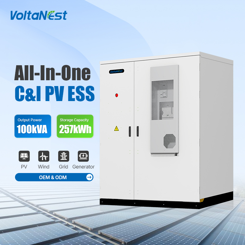 VoltaNest 100KW 200-257kWh Hybrid Solar BESS All-in-One Industrial Commercial Energy Storage System Cabinet with Smart BMS EMS