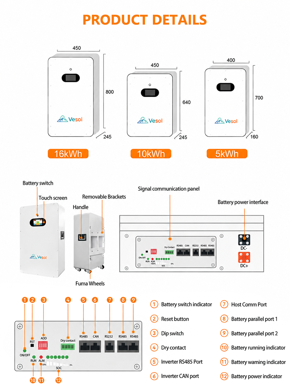 16kWh 51.2V 314Ah LiFePO4 Wall Mounted Solar Battery