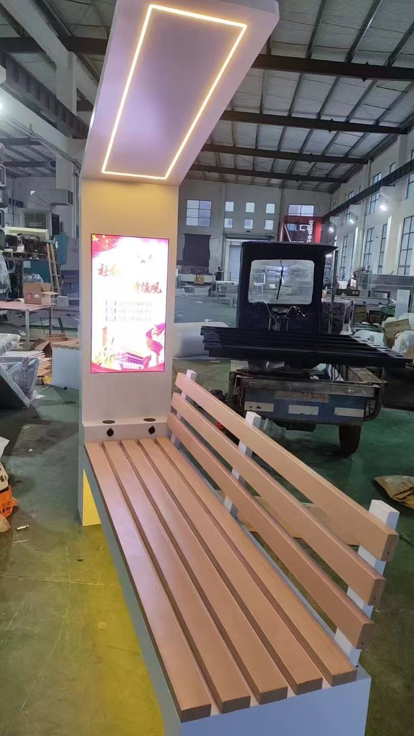 Modern Waterproof Steel Bench Solar Powered with USB Wifi Charging for Outdoor Advertising for Garden Patio Park Hospital School